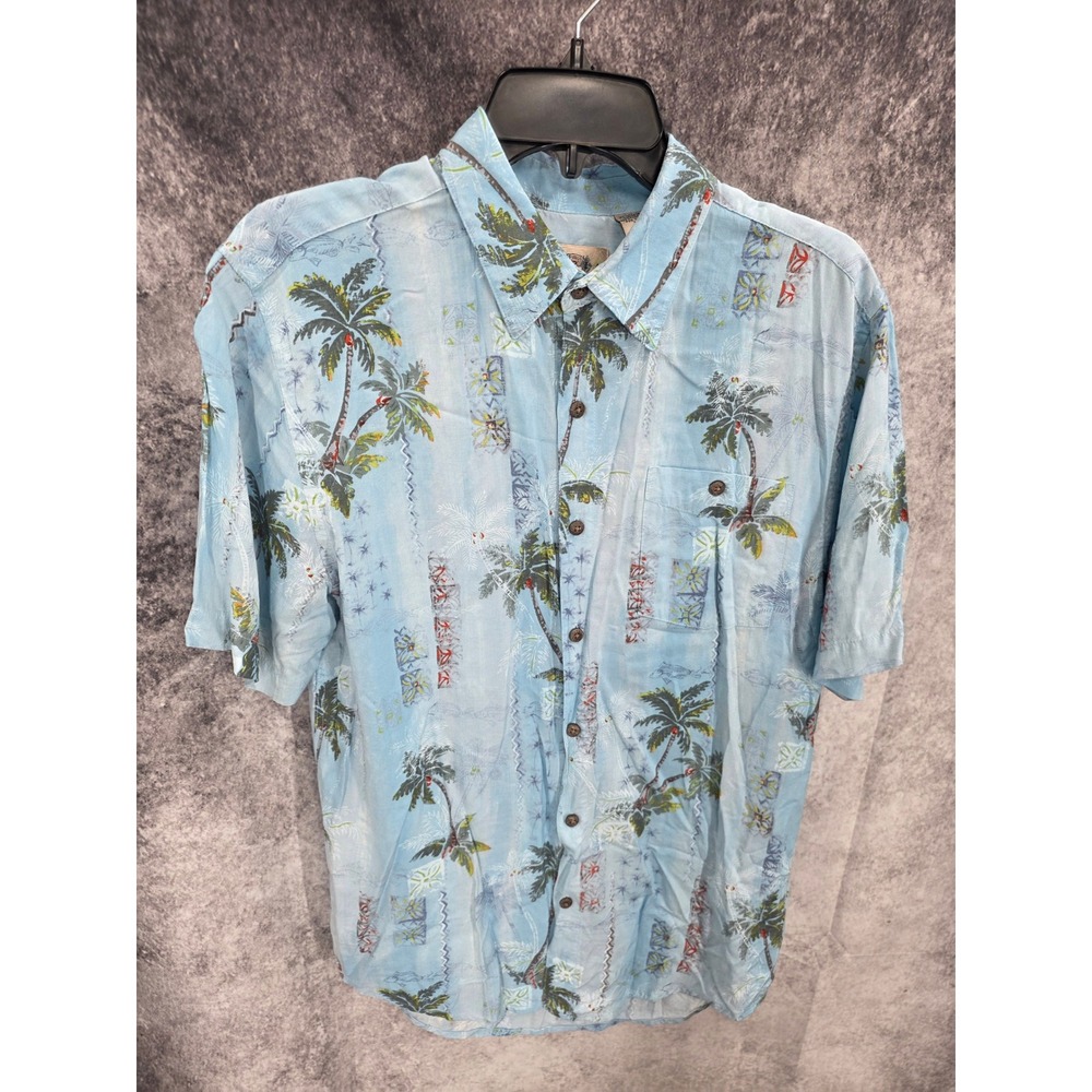 Campia Moda Hawaiian Shirt Mens Medium Light Blue Palm Tree Vacation Breathable